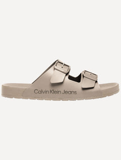 Chinelo Calvin Klein Jeans Slide Duas Fivelas Cáqui