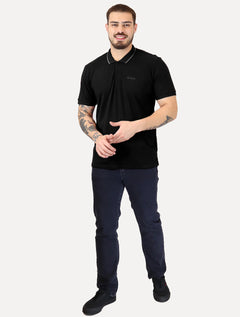 Polo Guess Masculina Piquet Silk Linear Grey Friso Preta