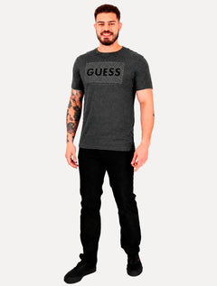Camiseta Guess Masculina Los Angeles Logo Block Cinza Escuro