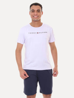 Pijama Tommy Hilfiger Masculino Manga Curta Short Essentials Set Branco/Marinho