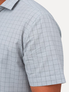Camisa Dudalina Masculina Plus Size Manga Curta Confort Superfine Cotton Xadrez Cinza Claro