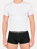 Cueca Empório Armani Boxer Trunk Lisa White Logo Preta Pack 2UN