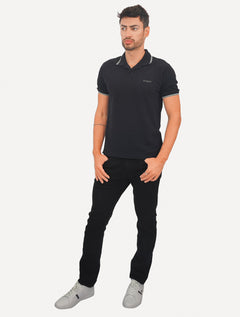 Polo Guess Masculina Piquet Frieze Logo Relief Azul Marinho