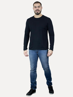 Camiseta Ellus Masculina Manga Longa Cotton Fine Classic Logo Preta