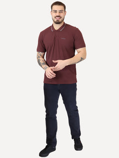 Polo Guess Masculina Piquet Silk Linear Light Friso Bordô