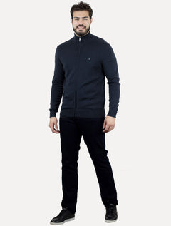 Suéter Tommy Hilfiger Masculino Essential Cotton Zip Through Azul Marinho