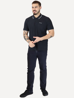 Polo Guess Masculina Piquet Silk Linear Light Friso Azul Marinho