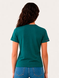 Camiseta Calvin Klein Jeans Feminina Logo Manga Dobrada Verde Escuro