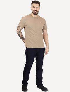 Camiseta Tommy Hilfiger Masculina Regular Fit Tee Solid Logo Marrom Claro