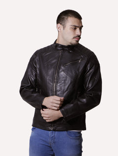 Jaqueta Victory Eagle Masculina PU Leather Zip Chest Preta