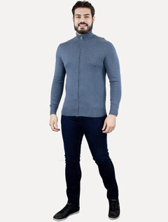 Suéter Tommy Hilfiger Masculino Essential Cotton Zip Through Azul Mescla