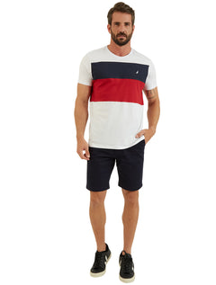 Camiseta Nautica Masculina Tricolour Branca Marinho Vermelha