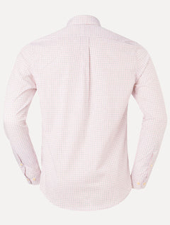 Camisa Ralph Lauren Masculina Slim Fit Dublin Tattersal Branca/Coral