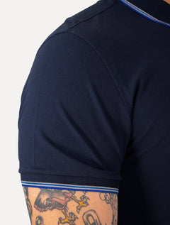 Polo Dudalina Masculina Piquet Gola Frisos Degrade Azul Marinho