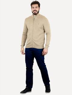 Suéter Tommy Hilfiger Masculino Essential Cotton Zip Through Areia Mescla
