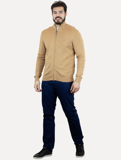 Suéter Tommy Hilfiger Masculino Essential Cotton Zip Through Cáqui