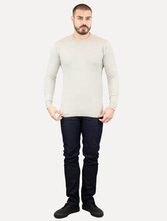 Suéter Dixen Masculino Crewneck Tricot Liso Areia Mescla
