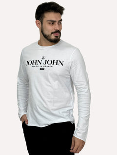 Blusa John John Masculina Regular Manga Longa JJ Flat White Branca