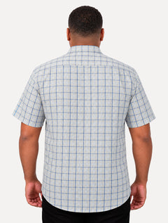 Camisa Dudalina Masculina Plus Size Manga Curta Slim Confort Superfine Cotton Listrada Cinza Claro