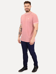 Camiseta Colcci Masculina Slim Crewneck Logo Bordado Rosa Claro