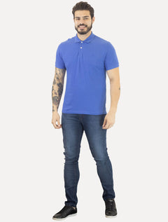 Polo Forum Masculina Piquet Wave Collar Azul Médio