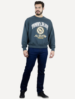 Moletom Tommy Jeans Masculino Regular Varsity Luxe Azul Pertróleo