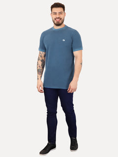 Camiseta Colcci Masculina Slim Crewneck Logo Bordado Azul