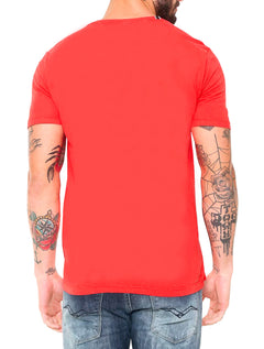 Camiseta Replay Masculina Basic Crewneck Logo Vermelho Coral