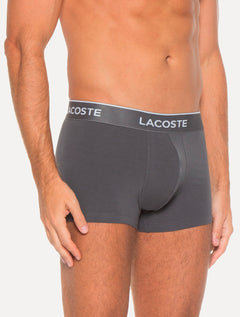 Cueca Lacoste Trunk Boxer Lettered Waist Cinza Pack 3UN