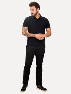 Polo Dudalina Masculina Piquet Gola Frisos Degrade Preta