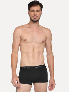 Cuecas Calvin Klein Low Rise Trunk Print All Black Pretas Pack 3UN