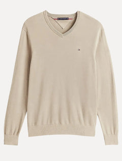 Suéter Tommy Hilfiger Masculino Signature V-Neck Areia