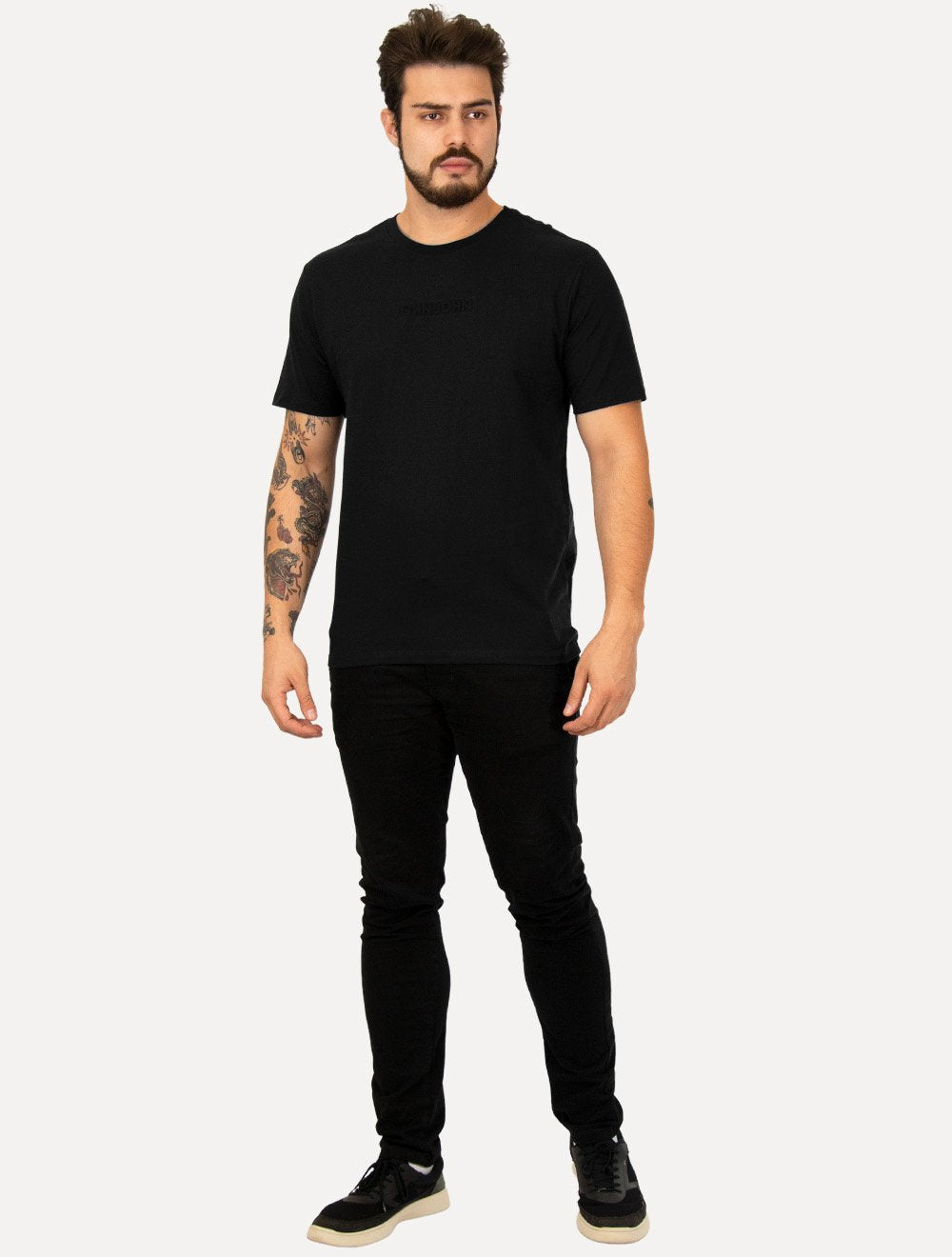 Camiseta John John Masculina Regular Embossed Logo Black Preta