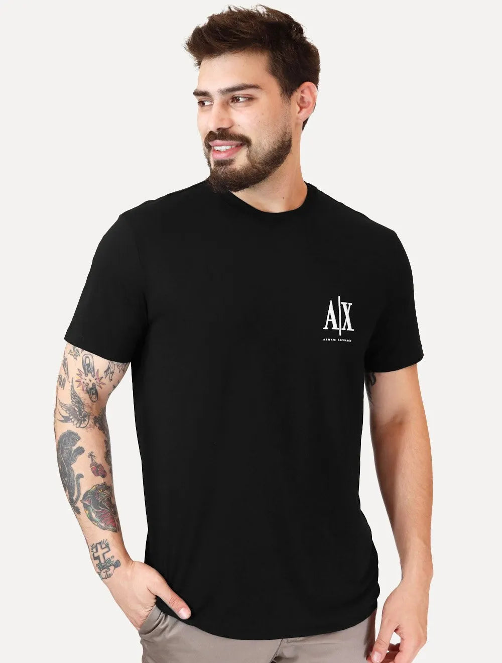 Camiseta Armani Exchange Masculina Embroidery AX Light Logo Preta