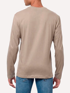 Camiseta Calvin Klein Masculina Manga Longa Meia Malha CK Cáqui Claro