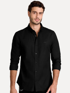 Camisa John John Masculina Slim Oxford Dark Logo Preta