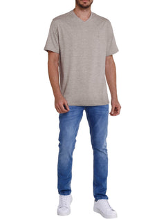 Camiseta Dudalina Masculina V-Neck Regular Grey Icon Cinza Mescla