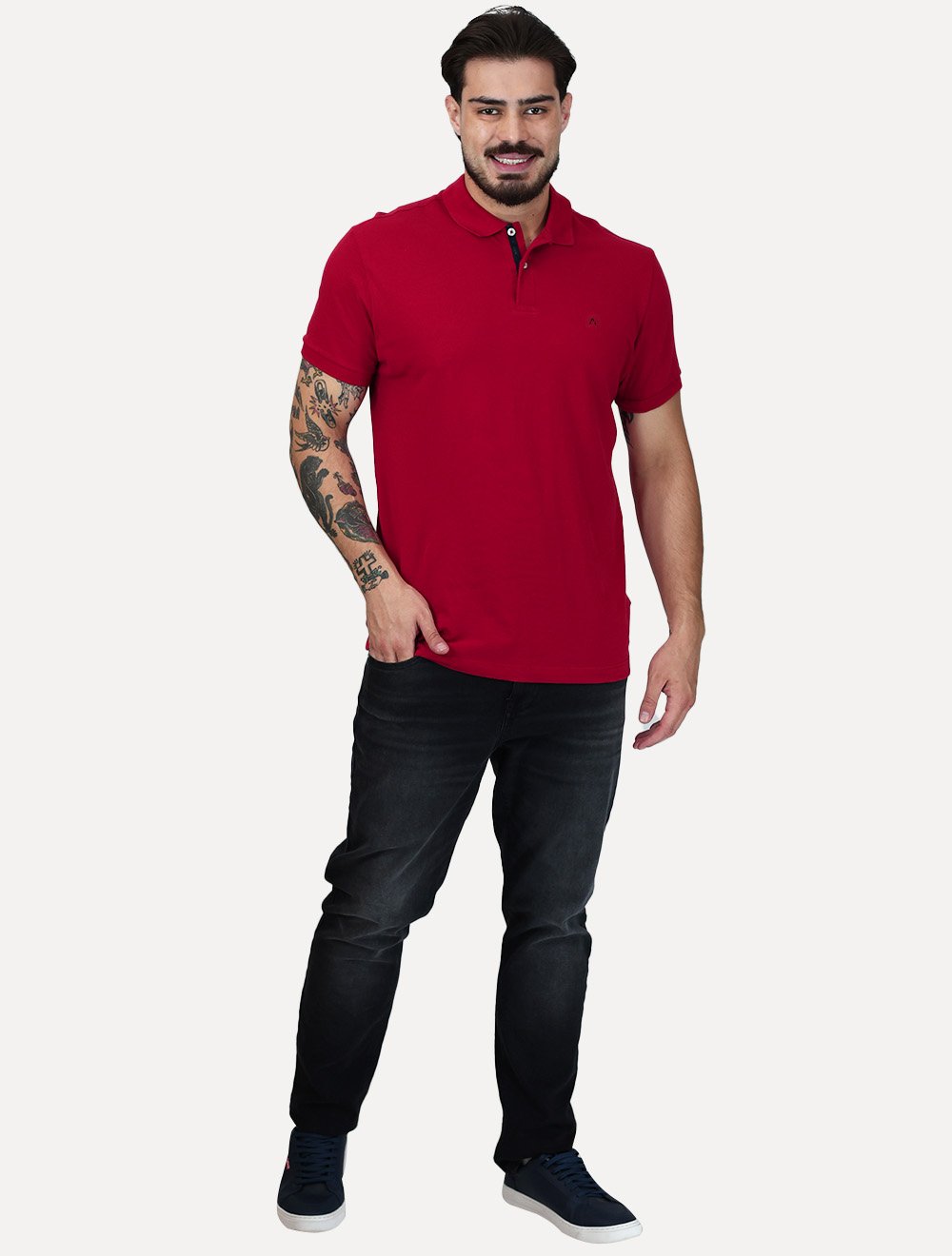 Polo Aramis Masculina Piquet Inner Detail Dark Logo Vermelho