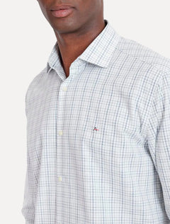 Camisa Aramis Masculina Slim Tricoline Micro Grid Xadrez Marinho/Branca
