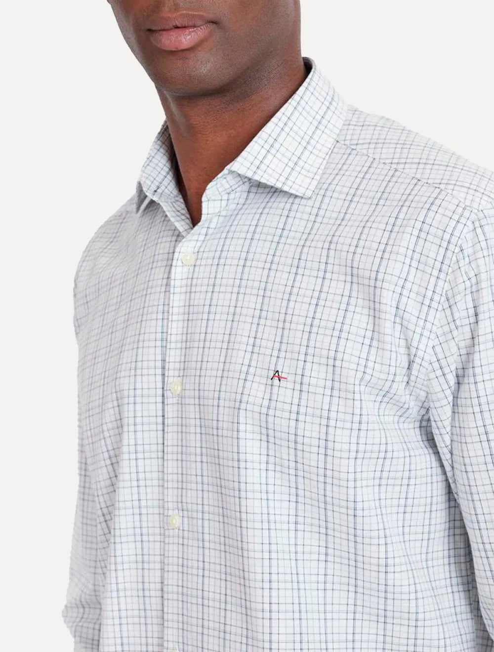 Camisa Aramis Masculina Slim Tricoline Micro Grid Xadrez Marinho/Branca