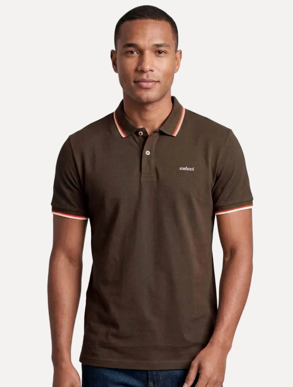 Polo Colcci Masculina Piquet Brown Logo Marrom