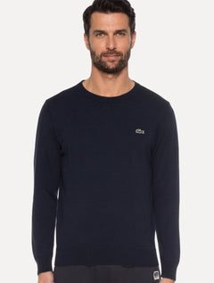 Suéter Lacoste Masculino Classic Fit Gola Redonda Lisa Logo Azul Marinho