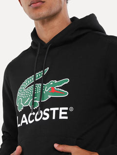 Moletom Lacoste Masculino Hoodie Classic Fit Cotton Fleece Logo Preta