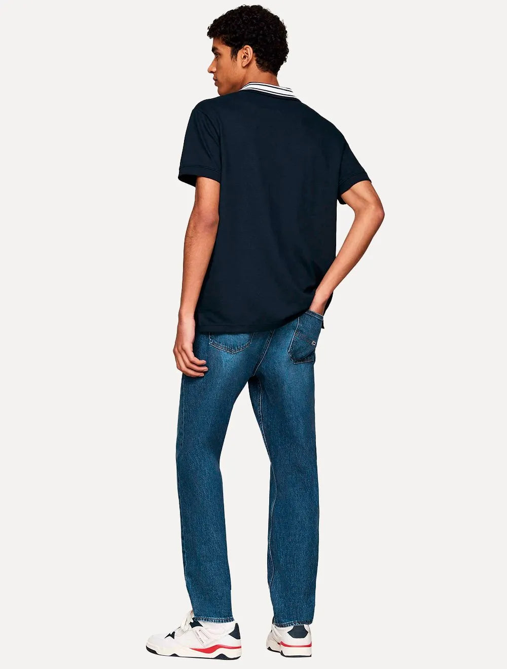 Polo Tommy Jeans Masculina Regular Piquet Varsity Logo Azul Marinho