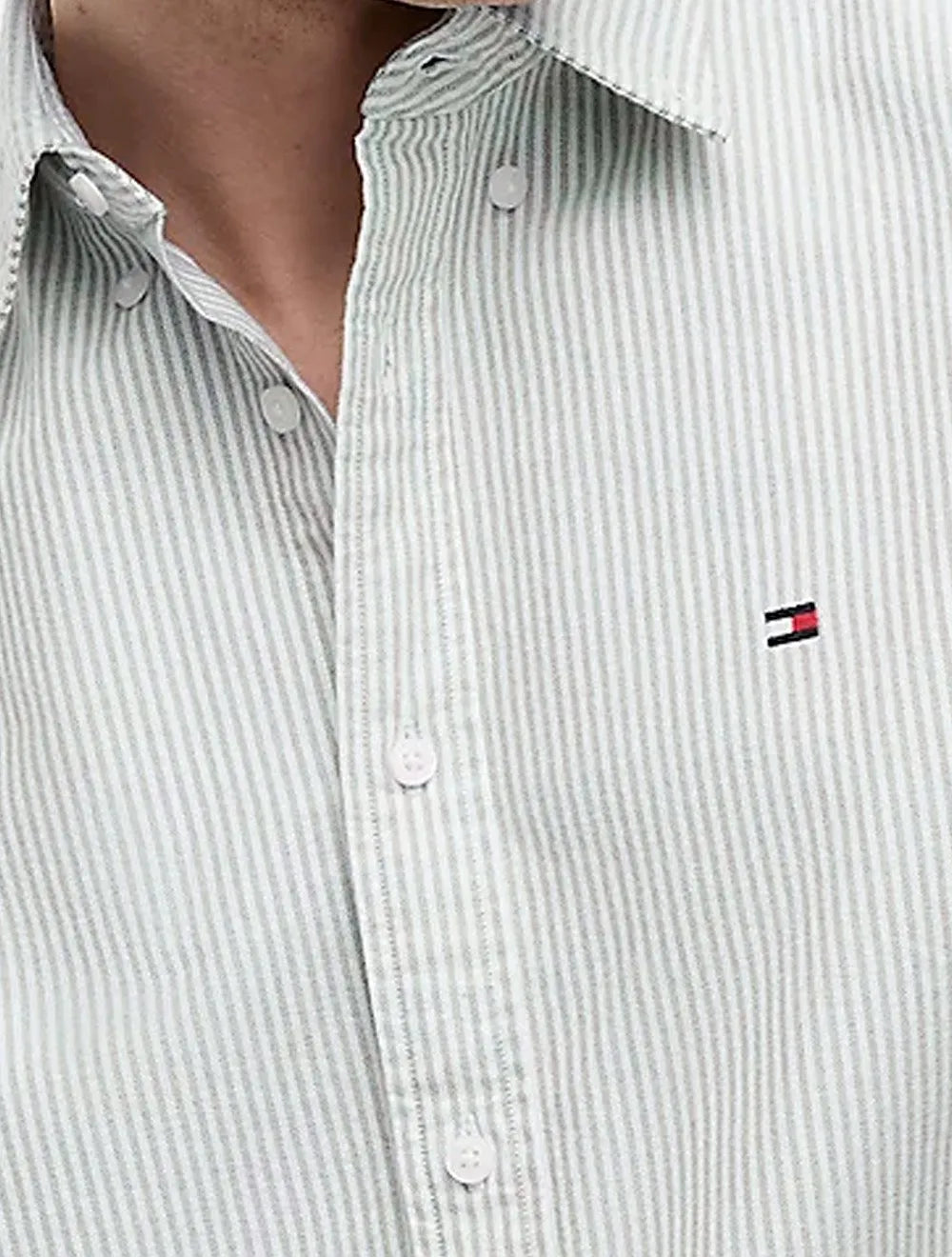 Camisa Tommy Hilfiger Masculina Regular Oxford Stripe Heritage Verde