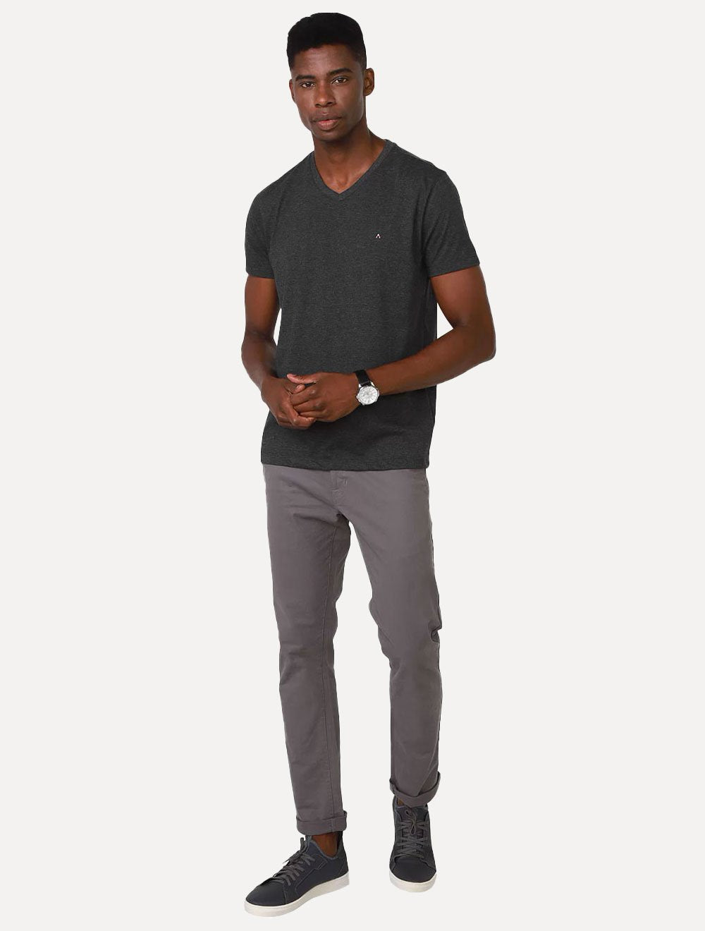 Camiseta Aramis Masculina Basic V-Neck Grafite Mescla