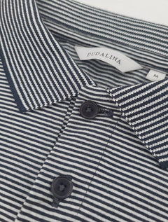 Polo Dudalina Masculina Malha Mini Stripes Azul Marinho