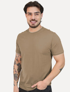 Camiseta Aramis Masculina Grey Friso Gola Mono Logo Marrom