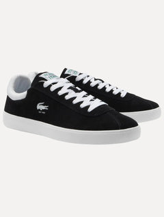 Tênis Lacoste Masculino Couro Suede Baseshot Blk/Wht Preto