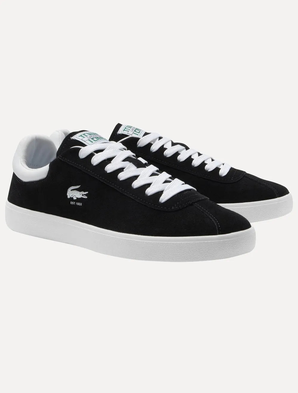 Tênis Lacoste Masculino Couro Suede Baseshot Blk/Wht Preto